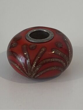 TROLLBEADS red glass bead sterling silver core red tinsel charm